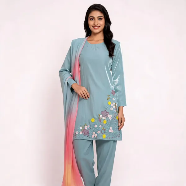 Aqua_Blue_Silk_Cotton_Straight_Kurta_Set_For_Women