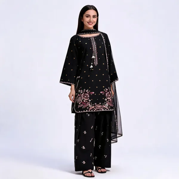 Black_Crepe_Silk_Straight_Floral_Embroidered_Kurta_Set_For_Women