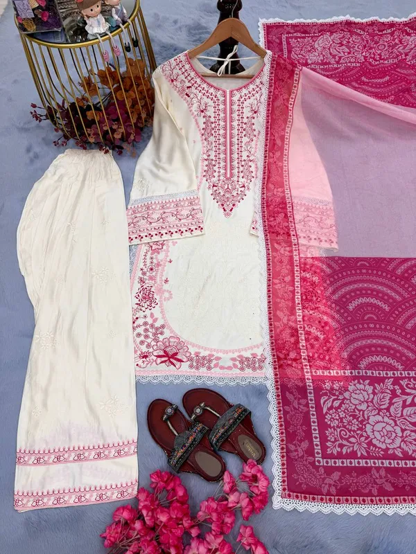 White_Rayon_Straight_Floral_Embroidered_Kurta_Bottom_Dupatta_Set_For_Women
