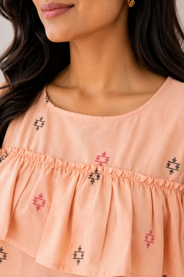 Peach_Printed_Cold_Shoulder_Top_for_Women
