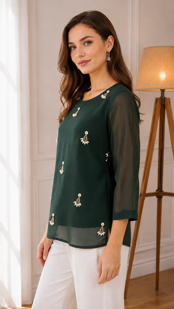 Green_Sheer_Sleeve_Embellished_Top_for_Women