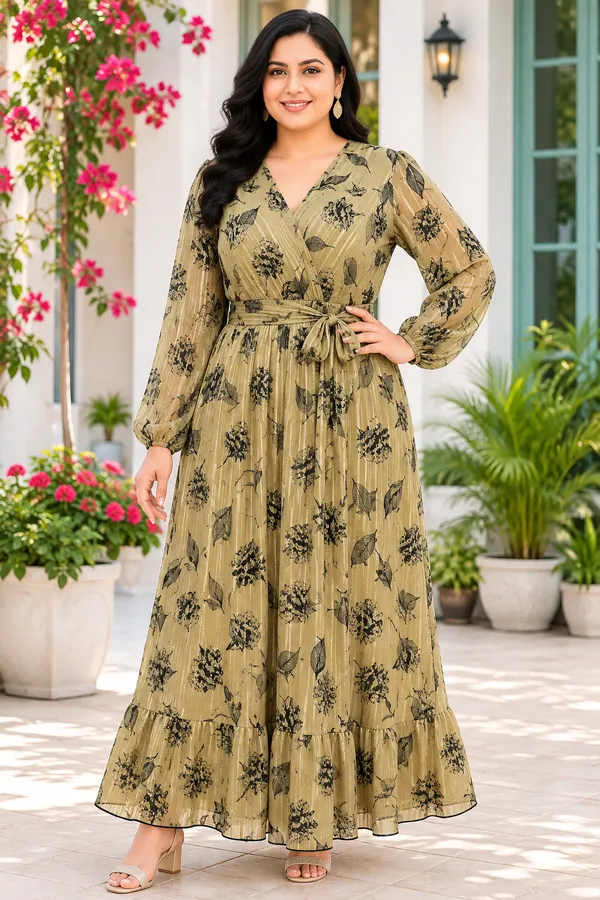 Green_Polyester_Long_Dress_For_Women