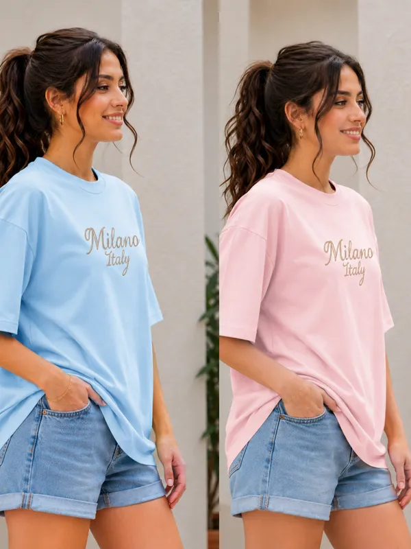 Blue_And_Pink_Relaxed_Fit_T-Shirt_for_Women