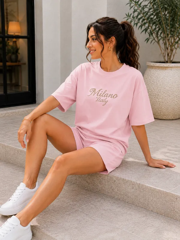 Pink_Casual_T-Shirt_Shorts_Set_for_Women