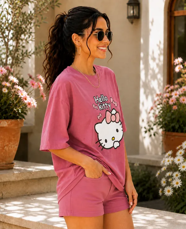 Pink_Graphic_T-Shirt_And_Shorts_Set_for_Women