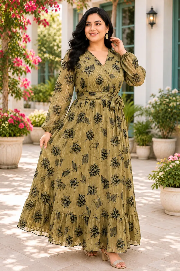Green_Polyester_Long_Dress_For_Women