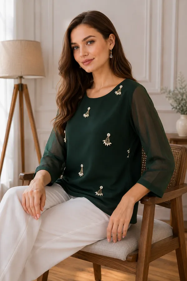 Green_Sheer_Sleeve_Embellished_Top_for_Women