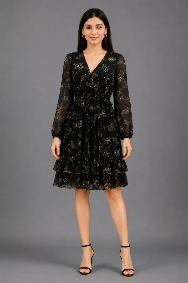 Black_Polyester_Short_Dress_For_Women