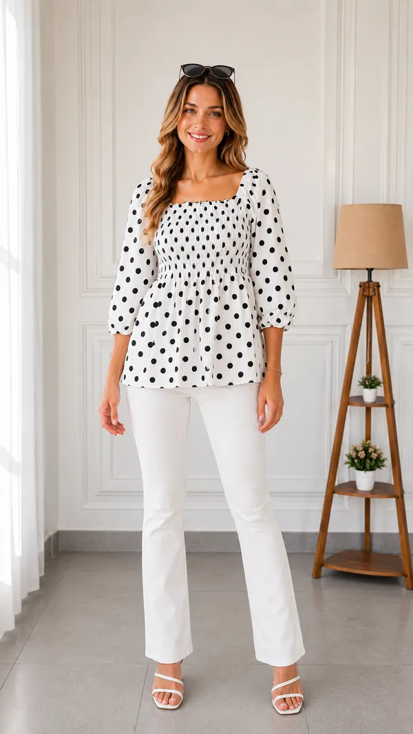 White_Polka_Dot_Smocked_Peplum_Top_for_Women