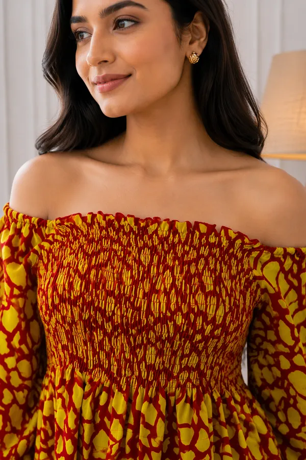 Yellow_Printed_Off_Shoulder_Top_for_Women