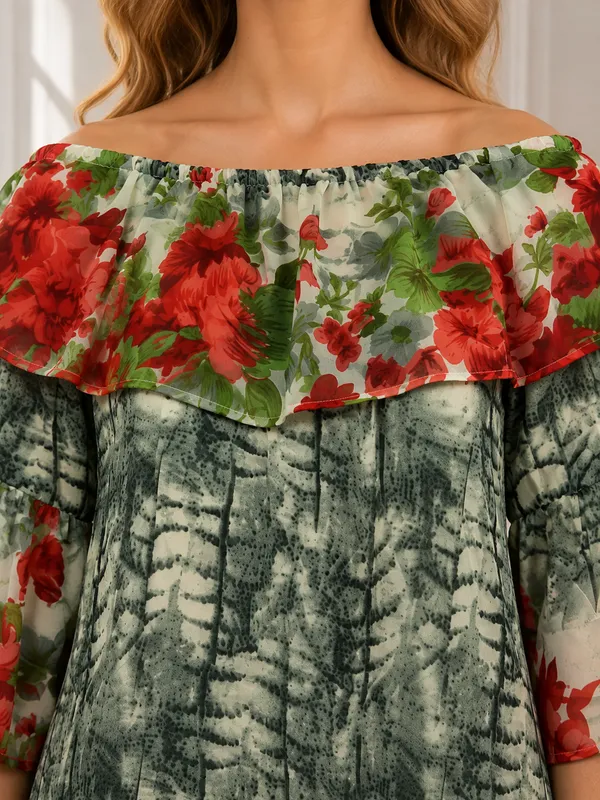 Green_Printed_Off_Shoulder_Top_for_Women
