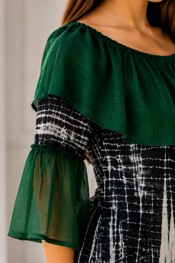 Green_Printed_Ruffle_Top_for_Women