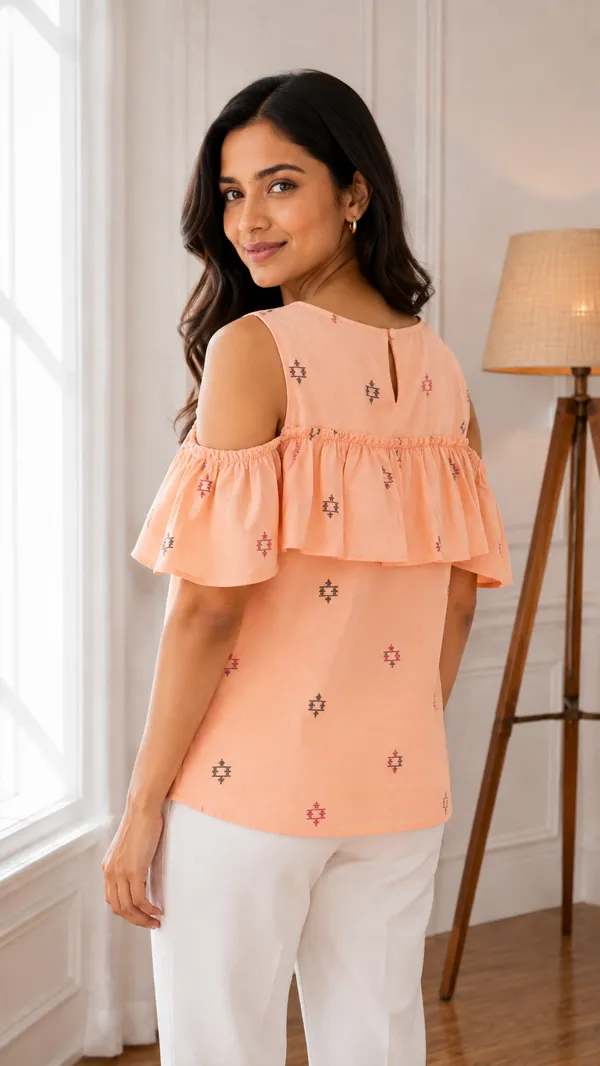 Peach_Printed_Cold_Shoulder_Top_for_Women