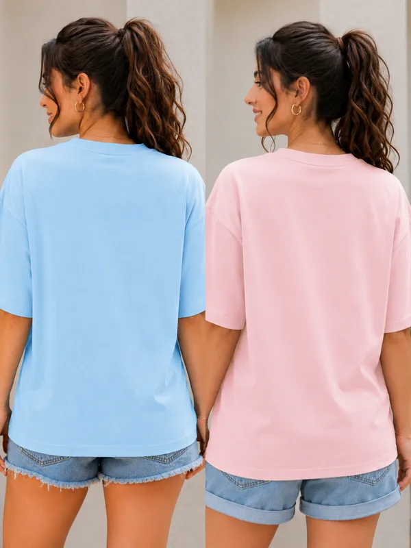 Blue_And_Pink_Relaxed_Fit_T-Shirt_for_Women