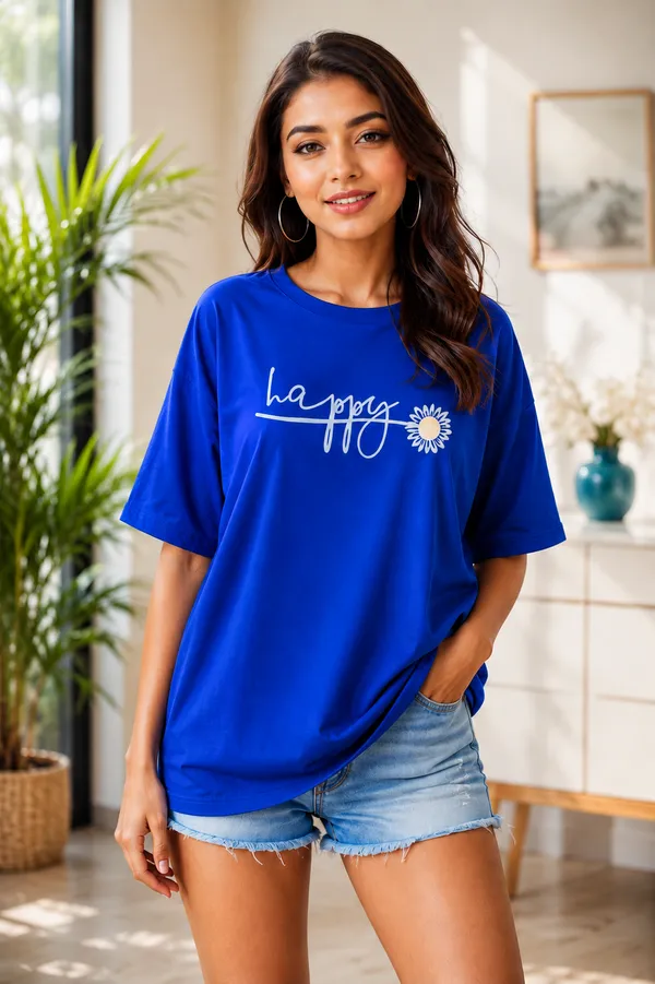 Blue_Short_Sleeve_Printed_T-Shirt_for_Women