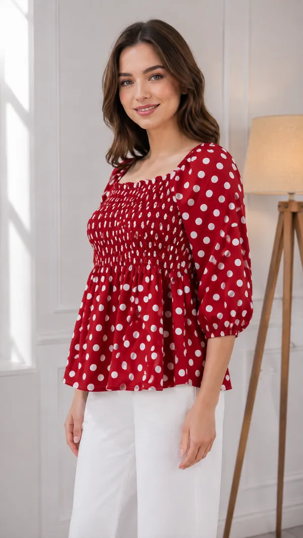 Red_Polka_Dot_Smocked_Blouse_for_Women