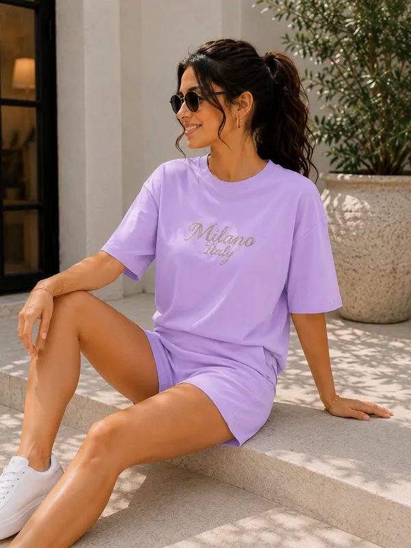Lavender_Casual_T-Shirt_Shorts_Set_for_Women