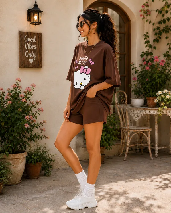 Brown_Casual_Fit_T-Shirt_Shorts_Set_for_Women