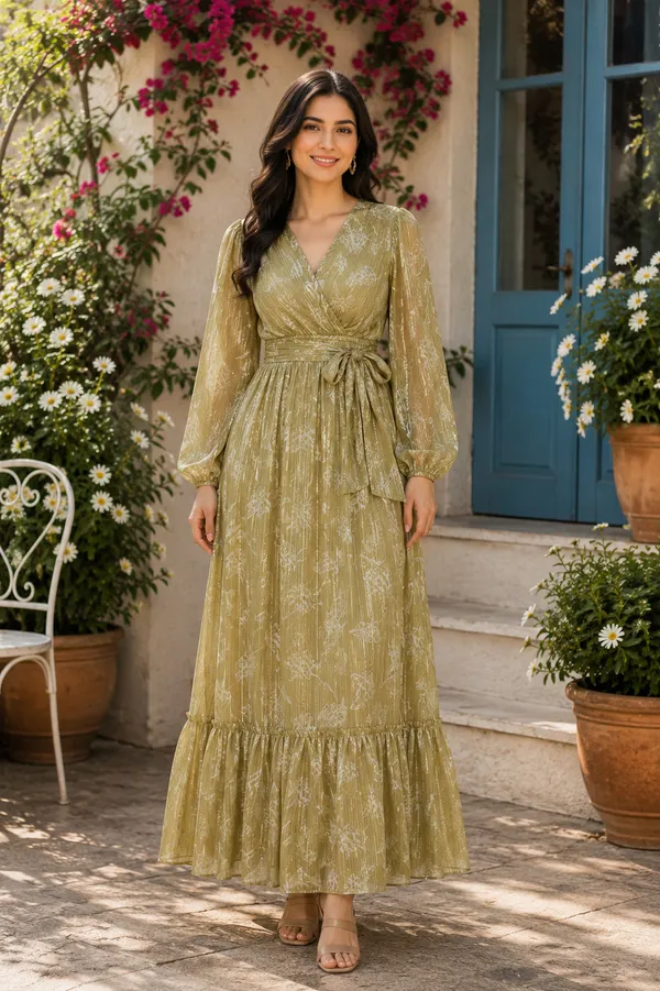 Green_Polyester_Long_Dress_For_Women