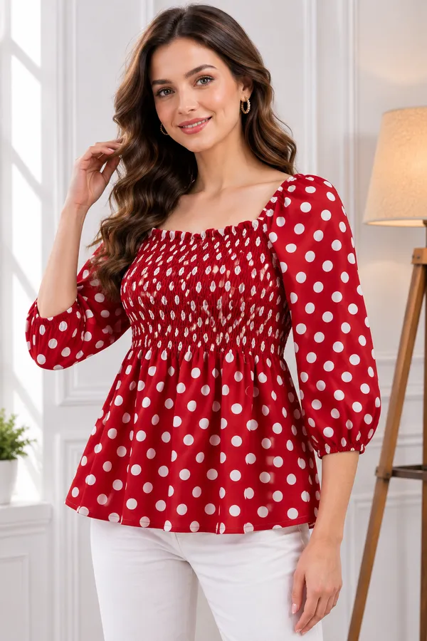 Red_Polka_Dot_Smocked_Blouse_for_Women