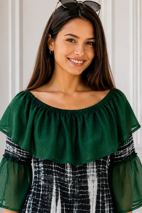 Green_Printed_Ruffle_Top_for_Women