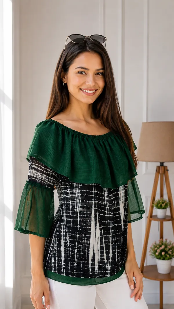 Green_Printed_Ruffle_Top_for_Women
