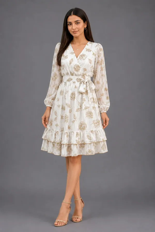 White_Polyester_Short_Dress_For_Women
