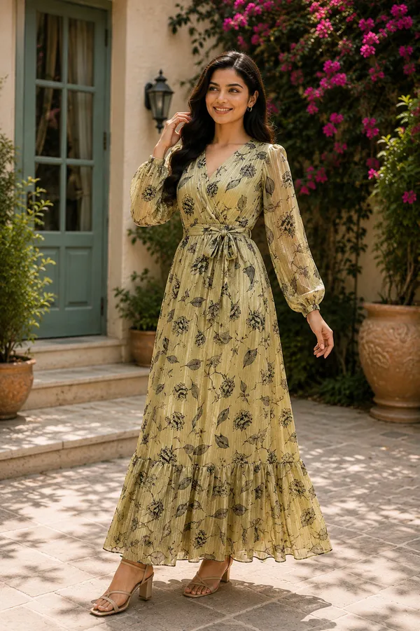 Green_Polyester_Long_Dress_For_Women