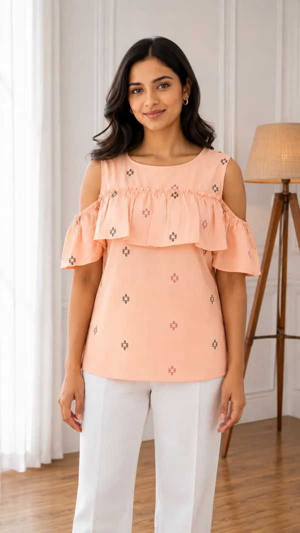 Peach_Printed_Cold_Shoulder_Top_for_Women