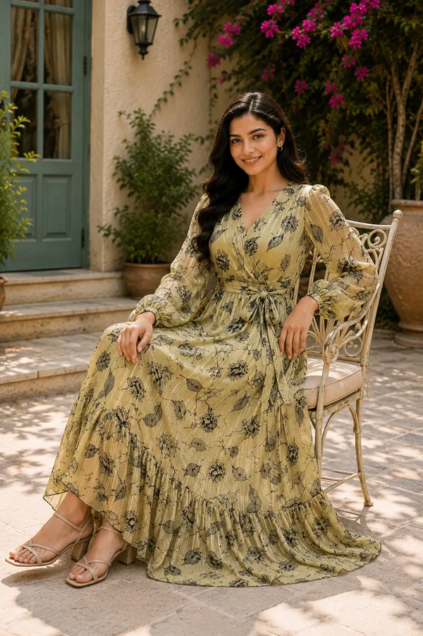 Green_Polyester_Long_Dress_For_Women