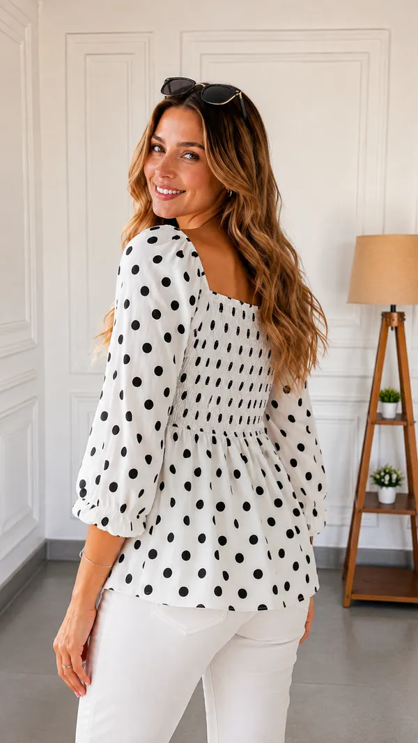 White_Polka_Dot_Smocked_Peplum_Top_for_Women