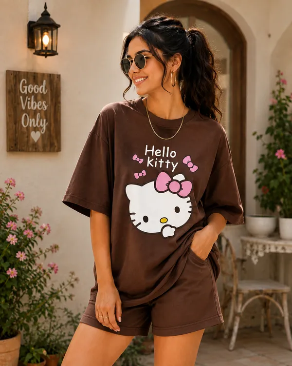 Brown_Casual_Fit_T-Shirt_Shorts_Set_for_Women