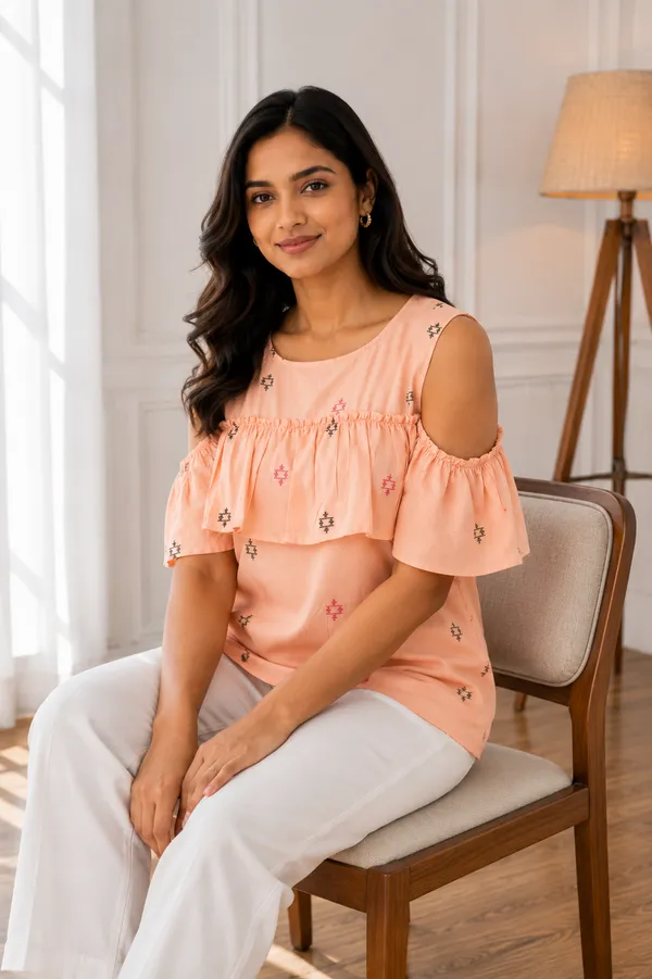 Peach_Printed_Cold_Shoulder_Top_for_Women