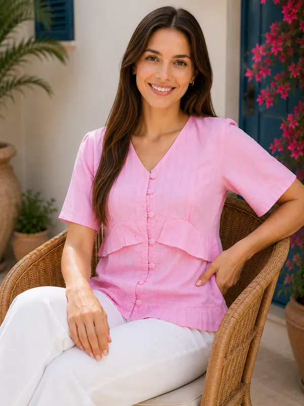 Pink_Textured_Short_Sleeve_Peplum_Top_for_Women
