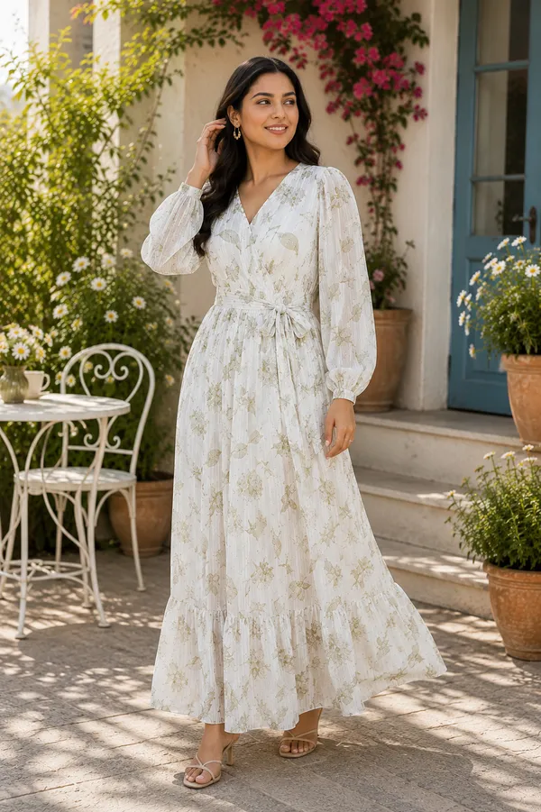 White_Polyester_Long_Dress_For_Women