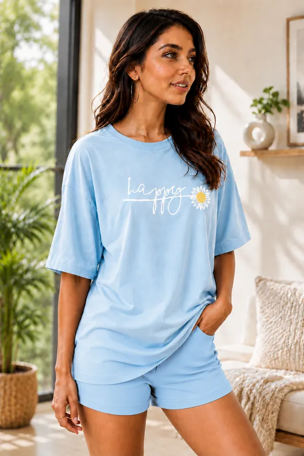 Blue_Oversized_Top_And_Shorts_Sleepwear_Set_For_Women