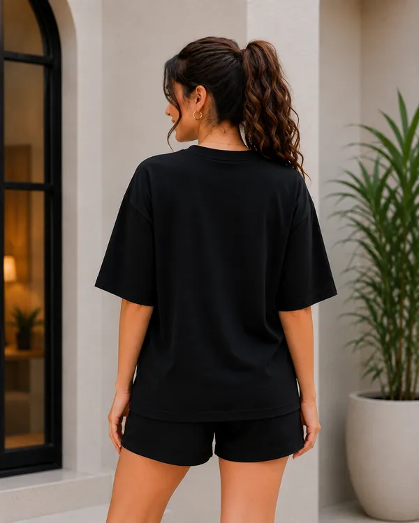 Black_Relaxed_Fit_T-Shirt_And_Shorts_Set_for_Women