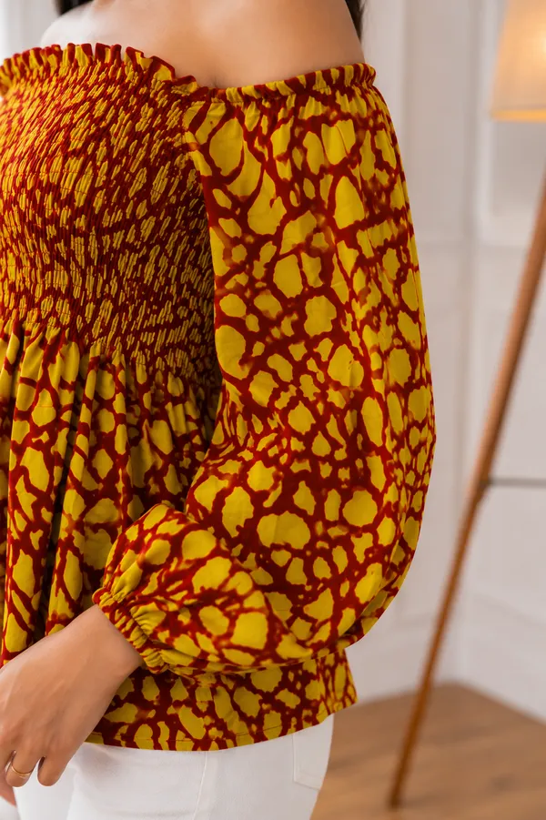 Yellow_Printed_Off_Shoulder_Top_for_Women