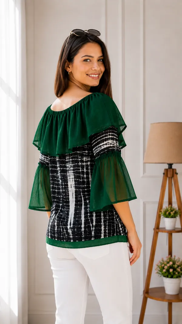 Green_Printed_Ruffle_Top_for_Women
