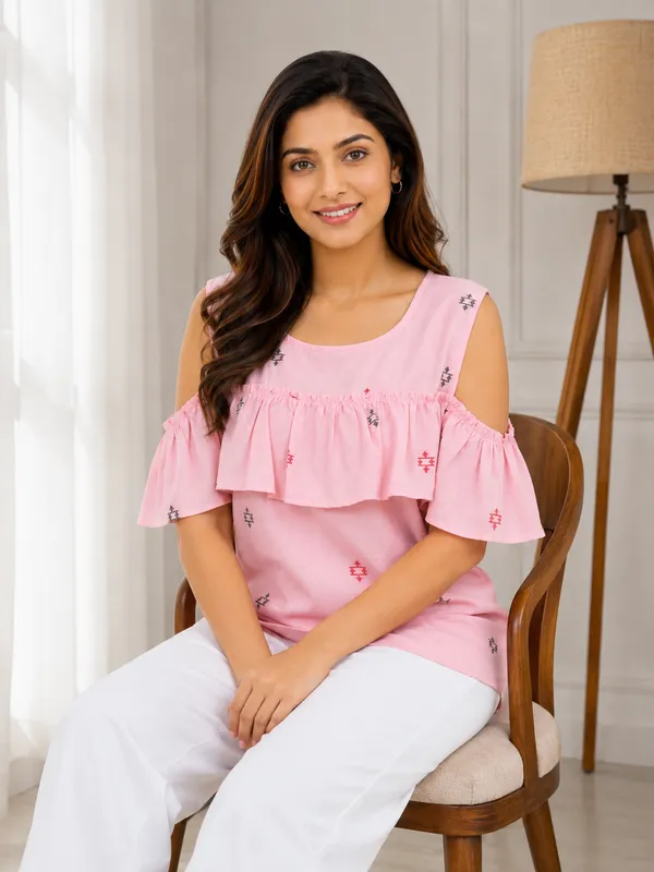Pink_Printed_Cold_Shoulder_Top_for_Women