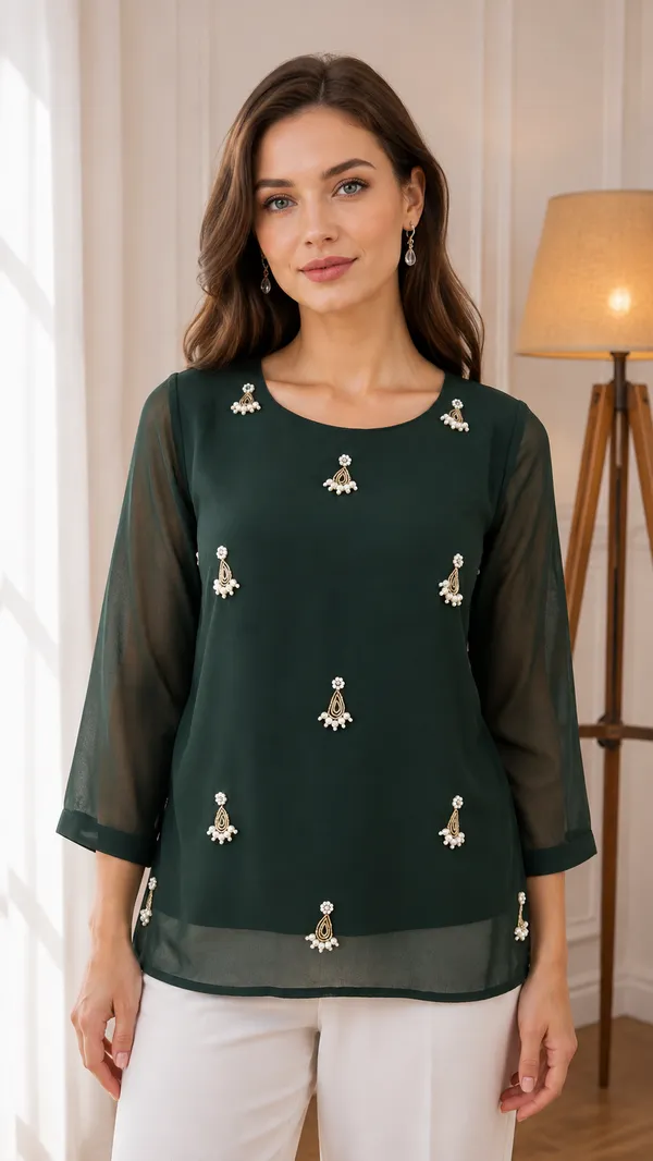 Green_Sheer_Sleeve_Embellished_Top_for_Women