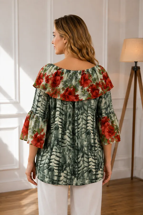 Green_Printed_Off_Shoulder_Top_for_Women
