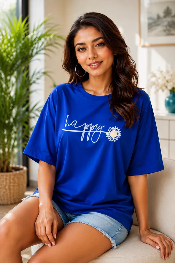 Blue_Short_Sleeve_Printed_T-Shirt_for_Women