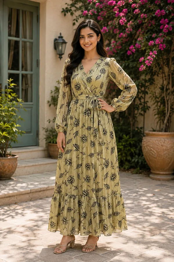 Green_Polyester_Long_Dress_For_Women