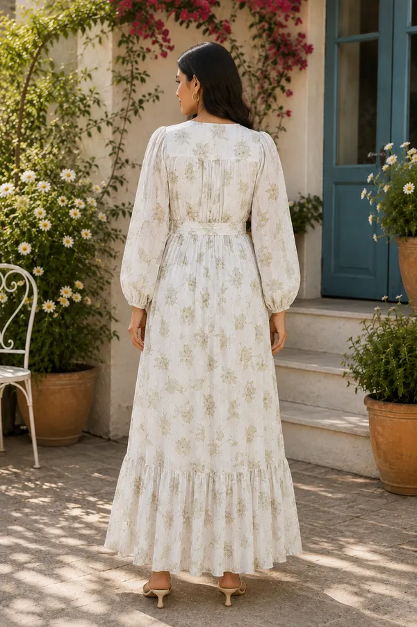 White_Polyester_Long_Dress_For_Women