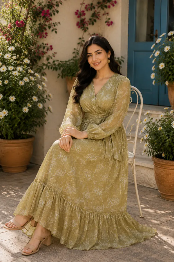 Green_Polyester_Long_Dress_For_Women