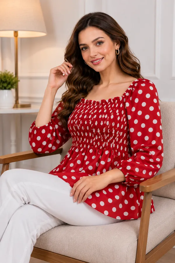 Red_Polka_Dot_Smocked_Blouse_for_Women