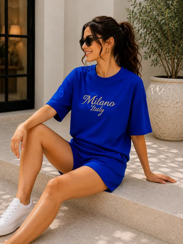 Blue_Relaxed_Fit_T-Shirt_And_Shorts_Set_For_Women