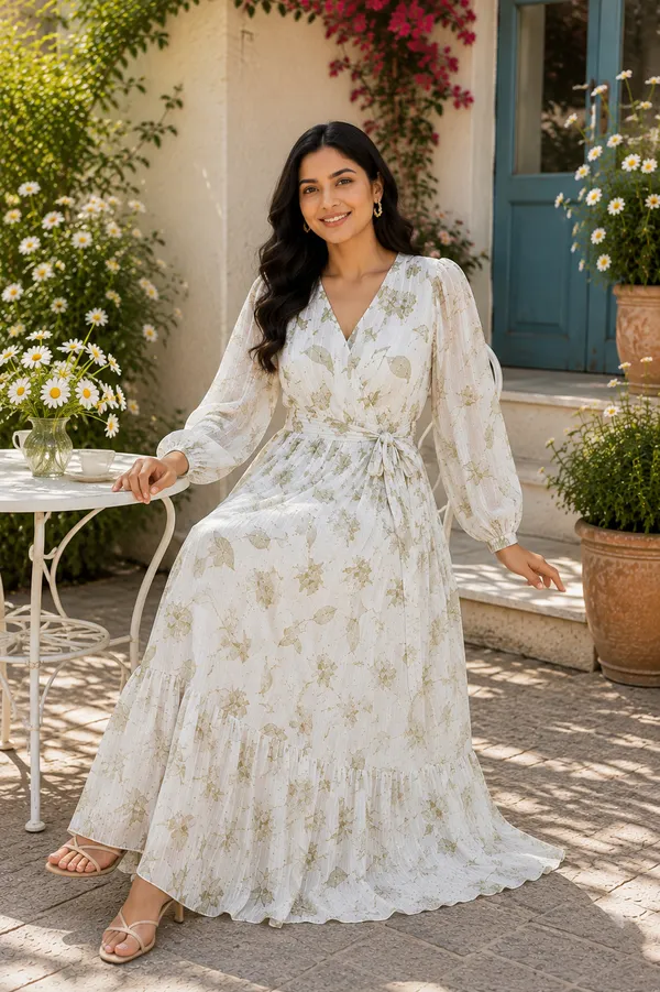 White_Polyester_Long_Dress_For_Women