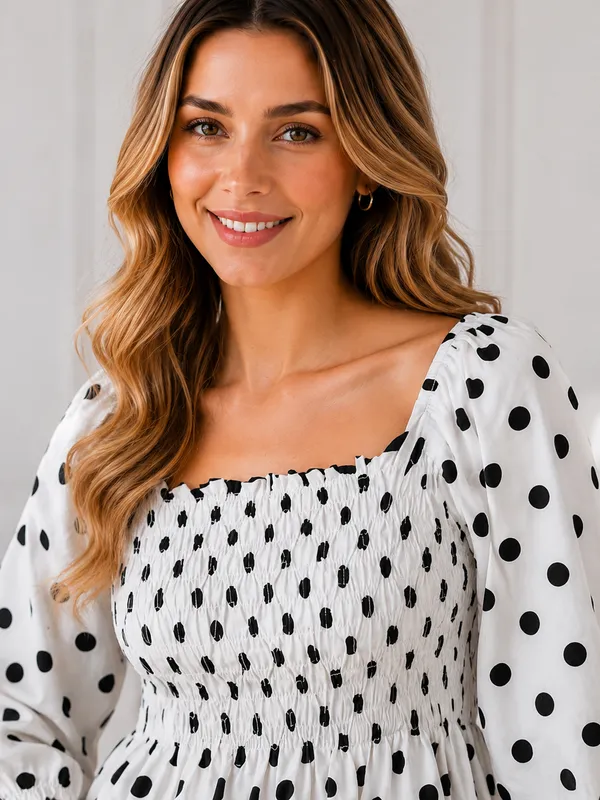White_Polka_Dot_Smocked_Peplum_Top_for_Women
